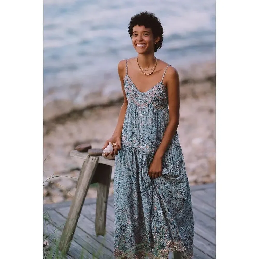 Anthropologie Jessa Embroidered Maxi Dress